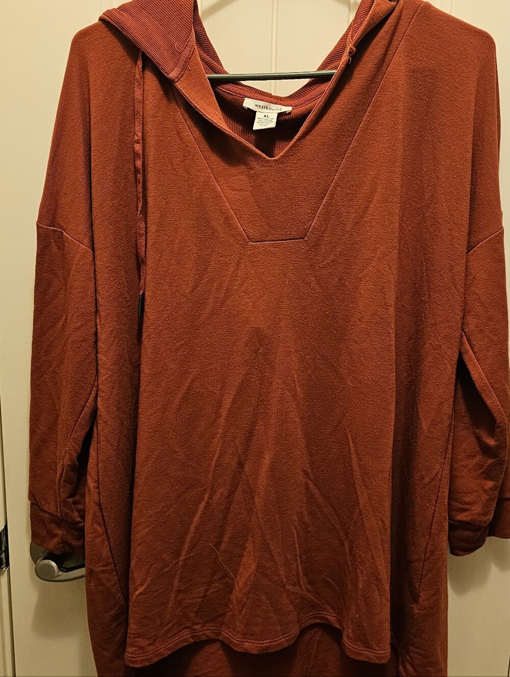 Westbound Women's Hooded Rust Ribbed Sweater - XL